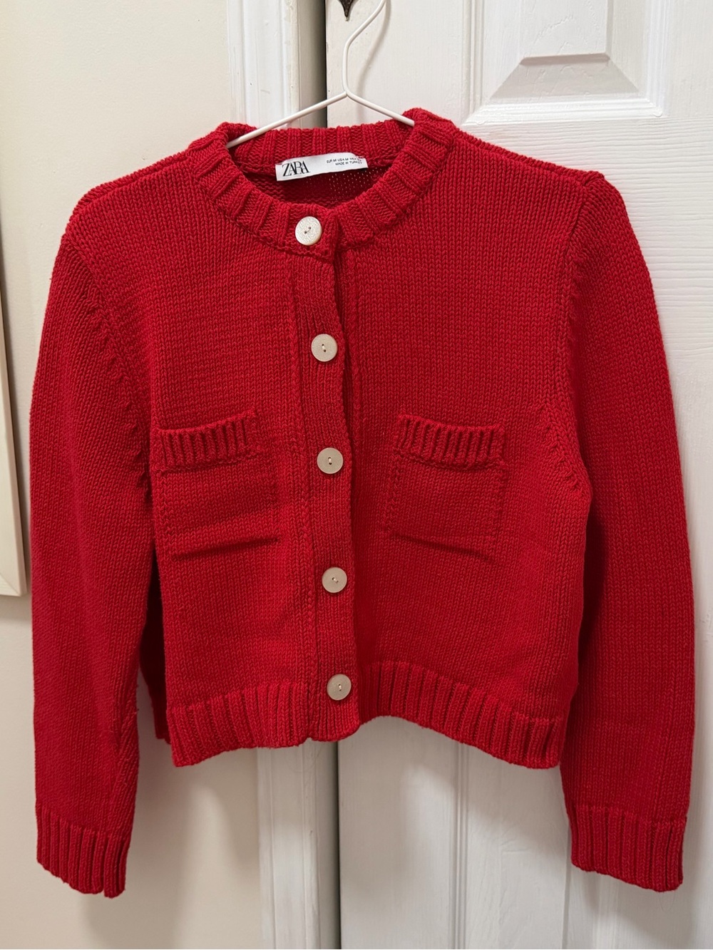 Zara Red Cropped Knit Cardigan